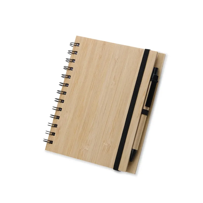 Caderno Ecológico com Capa de Bambu — personalização em Silk Screen